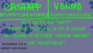 cashapp(furniturestore2) vs venmo(furniturestore1) put gift as tip note